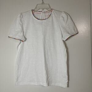 BODEN Ali Puff Sleeve Pom white cotton T-Shirt US 4